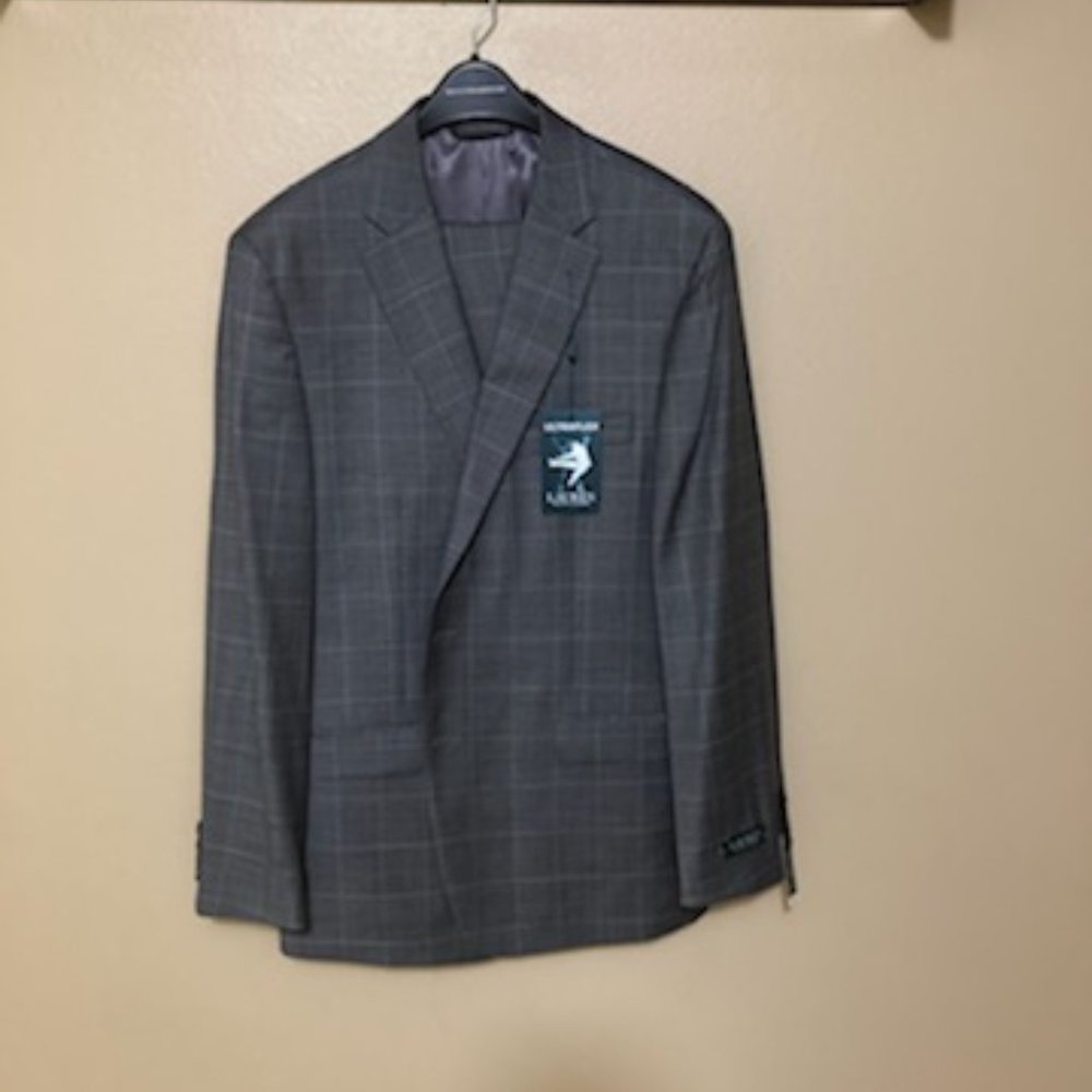 NWT RL Grey Windowpane Suit 100% Wool 44